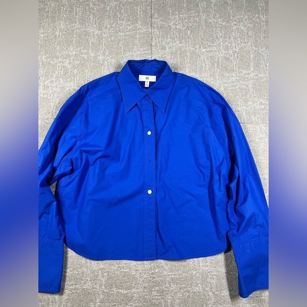 Banana Republic Electric Blue Long Sleeve Crop Shirt Womens Size M Tall